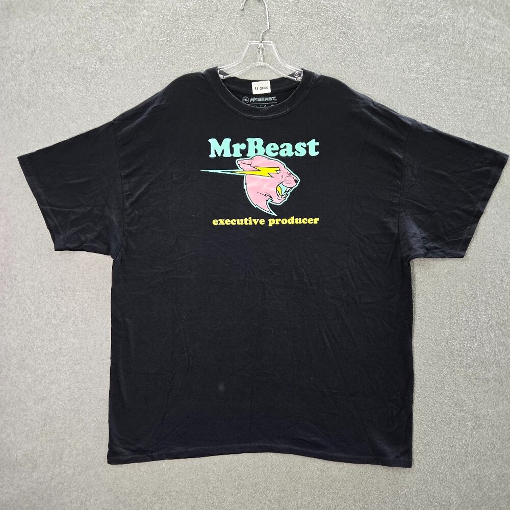 Mr Beast Men Shirt 2XL Black‎ Logo Executive Producer Graphic Short Sleeve Tee